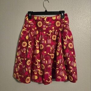 Larry Levine Linen Blend A-line Skirt Pink Yellow Geometric Pattern Size 4 (28)